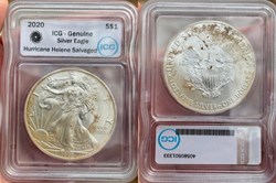 United States: 2020 American Silver Eagle bullion coin (1 oz- ICG Hurricane Helene salvaged)