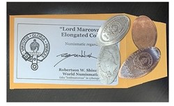 "Lord Marcovan" custom elongated coins: on Indian & Wheat cents, Barber & Mercury dimes
