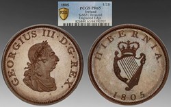 Ireland: 1805 bronzed copper proof halfpenny of George III, Soho Mint