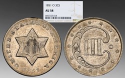 United States: 1851-O silver 3-cent piece, Type 1