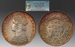 India (British): 1901 silver 2-annas of Queen Victoria, Calcutta mint