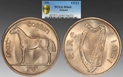 Ireland: copper-nickel halfcrown (2 shillings 6 pence), 1951