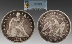 United States: 1871 silver Seated Liberty dollar, With Motto
