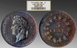 France: bronze essai (5-centimes pattern by Barre) of Louis Phillipe I, 1840
