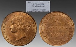 Canada (Newfoundland): 1885 gold 2 dollars of Queen Victoria