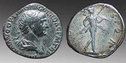 Roman Empire: silver denarius of Trajan, ca. 98-117 AD; Mars advancing