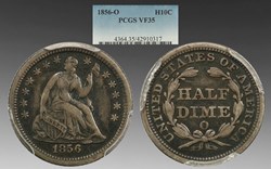 United States: 1856-O silver Seated Liberty half dime