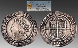 England: 1575 silver sixpence of Elizabeth I, Tower mint, eglantine mintmark
