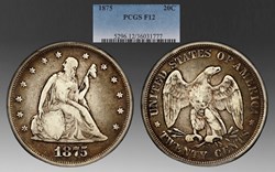 United States: silver 1875 20-cent piece