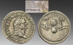 Roman Empire: ca. 80-81 AD silver denarius of Vespasian; commemorative issue struck by Titus