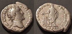 Roman Empire: ca. 138-161 AD silver denarius of Antoninus Pius, emperor sacrificing