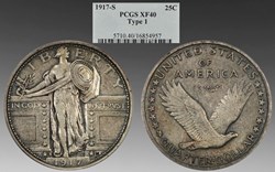 United States: 1917-S silver Standing Liberty quarter, Type 1