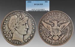 United States: 1915 silver Barber half dollar