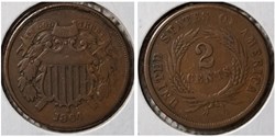 United States: 1864 bronze 2-cent piece