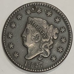 USA: 1827 Coronet large cent, holed