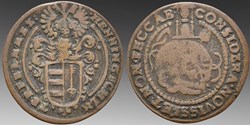Germany (Harz, Zellerfeld): 1625-1672 copper rechenpfennig by Henning Schlüter; skull & hourglass