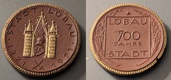 Germany (Löbau): 1921 brown gilt porcelain medal, 700th anniversary