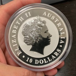 Australia: 2011 silver proof 10 dollars, Kookaburra bullion coin (10 oz, .999 fine)