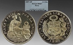 Peru: 1897-JF silver half-dinero
