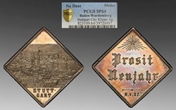 Germany (Wurttemburg): ca. 1904 silver klippe, Stuttgart Numismatic Association, "Happy New Year"