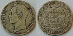 Venezuela: 1929 (p) silver 5-Bolivares, High 9 (?) variety