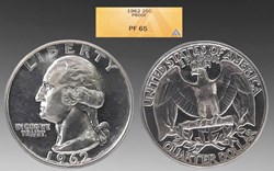 United States: silver proof Washington quarter, 1962