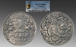 Germany (Thale am Harz in Saxony): 1921 aluminum 2-mark notgeld token, cat & crown