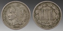United States: copper-nickel 3-cent piece, 1865