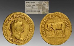Roman Empire: ca. 80 AD gold aureus of Titus, struck for the opening of the Colosseum