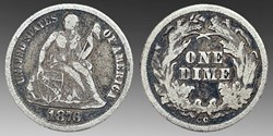 United States: silver Seated Liberty dime, 1876-CC