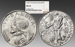 Panama: 1947 silver Balboa, Philadelphia Mint