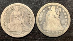(2 coins) United States: silver Seated Liberty dimes (1850 & 1854-O)