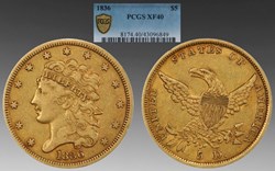 United States: 1836 gold Classic Head half-eagle ($5.00)