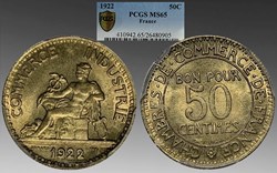 France: aluminum-bronze 50-centimes, 1922, Chambers of Commerce issue