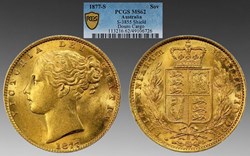 Australia: 1877-S gold “Shield” sovereign of Queen Victoria, from the 1881 RMS Duoro shipwreck