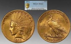 United States: 1911 gold Indian Head eagle ($10.00), With Motto