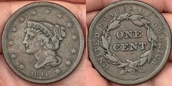 United States: 1841 copper Braided Hair large cent