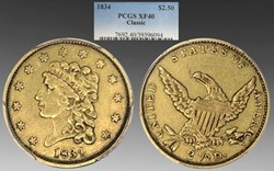 United States: 1834 gold Classic Head quarter eagle ($2.50)