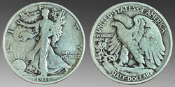 United States: silver Walking Liberty half dollar, 1918-D