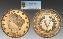 United States: 1896 copper-nickel proof 5-cents, Liberty Head type