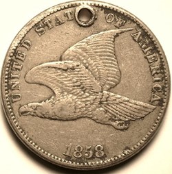 USA 1858 Flying Eagle cent, holed