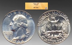 United States: silver proof Washington quarter, 1964
