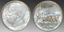 Italy: nickel 50-centesimi of Victor Emmanuel III, 1925-R, smooth edge variety