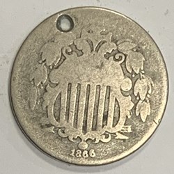 USA: 1866 (with rays) Shield nickel, holed