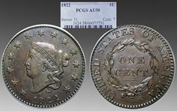 United States: 1822 copper Coronet Head large cent