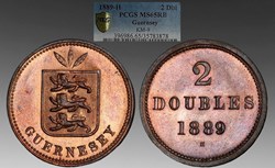 Channel Islands (Guernsey): 1889-H copper 2-doubles, Heaton mint, Birmingham