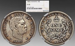 Hawaii (Kingdom): silver dime of Kalakaua I, 1883