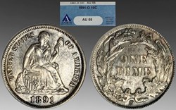 United States: silver dime, Seated Liberty type, 1891-O