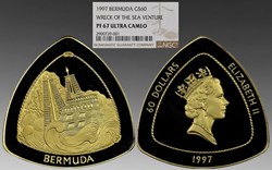 Bermuda: 1997 gold 60-dollars, "Bermuda Triangle", wreck of the Sea Venture