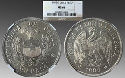 Chile: 1880-SO silver peso, Santiago mint